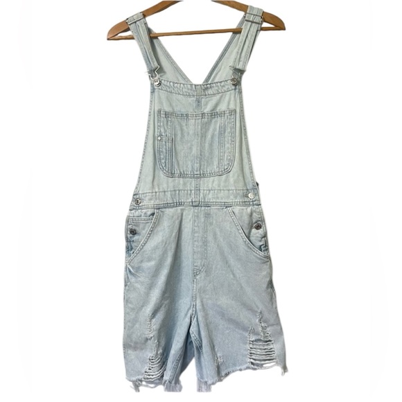 & Denim Pants - & Denim Denim Cut Off Overalls Shorts Light Wash Boho Coastal Cowgirl Size S